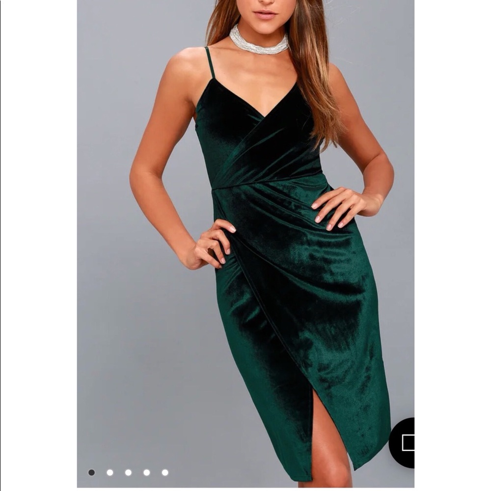 Dark Green Velvet Bodycon Wrap Dress